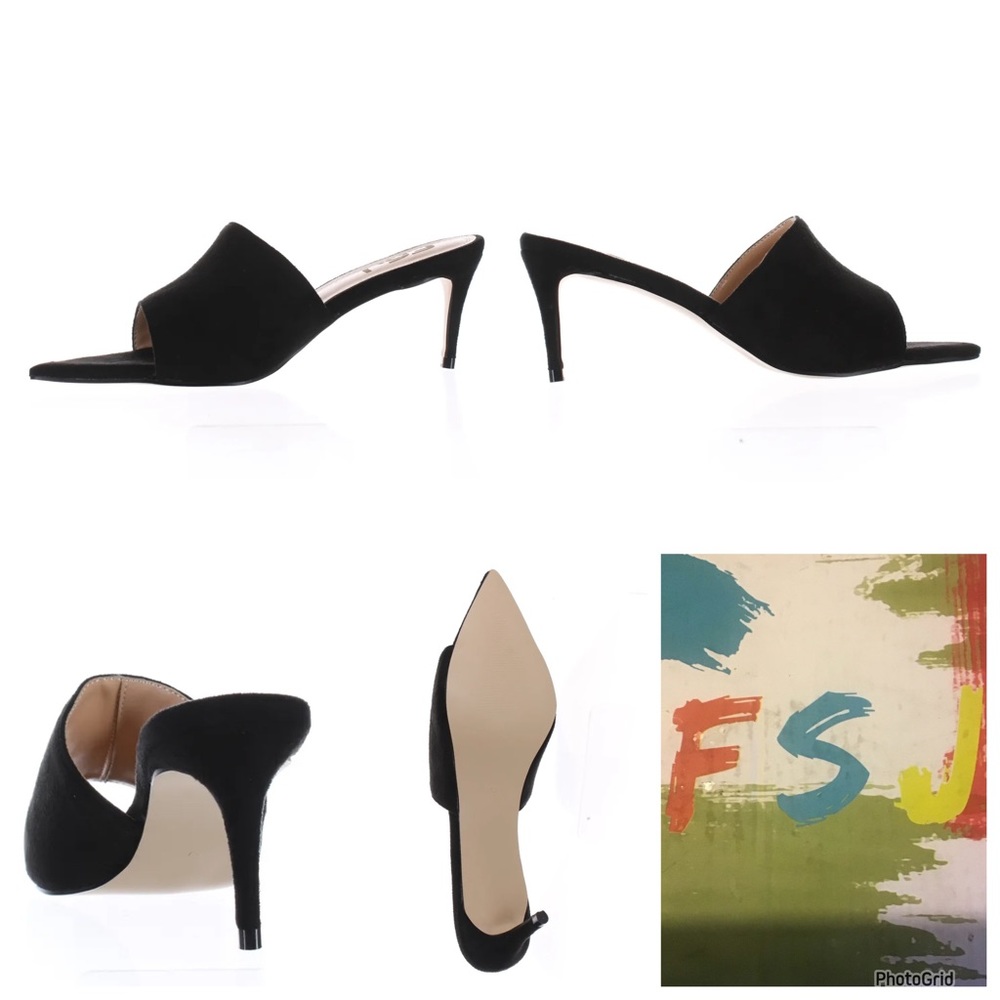 F5J size 8 black pointed toe slip on heeled mules NEW